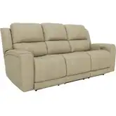 Pierce Zero Gravity Triple Power Reclining Sofa with Drop Table in Stone Off-White Top-Grain Leather